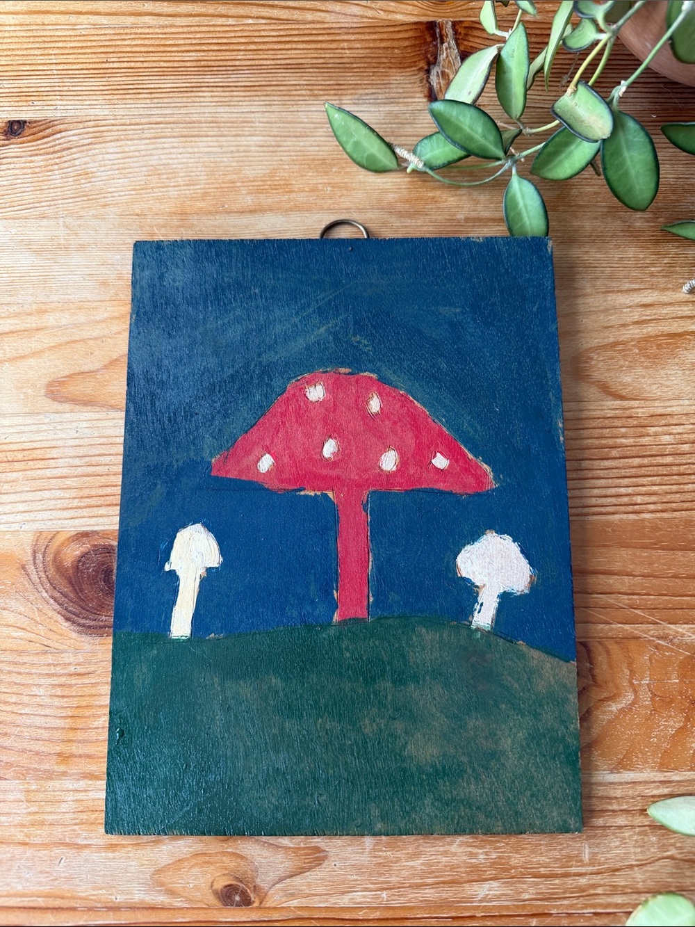Vintage Hand-Painted Red Mushroom Wood Wall Art